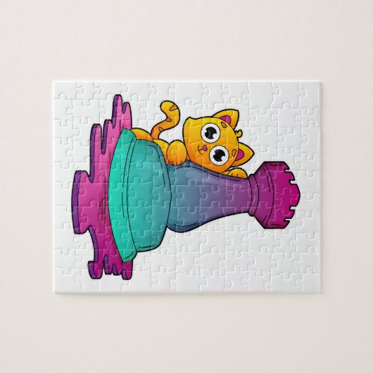 Kat bij Chess met Chess-stuk Rook Legpuzzel (Horizontaal)