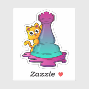 Kat bij Chess met Chess-stuk Rook Sticker