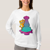 Kat bij Chess met Chess-stuk Rook T-shirt (Voorkant)