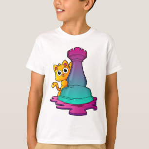 Kat bij Chess met Chess-stuk Rook T-shirt