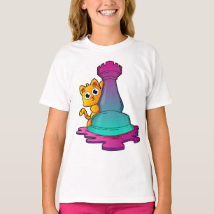 Kat bij Chess met Chess-stuk Rook T-shirt
