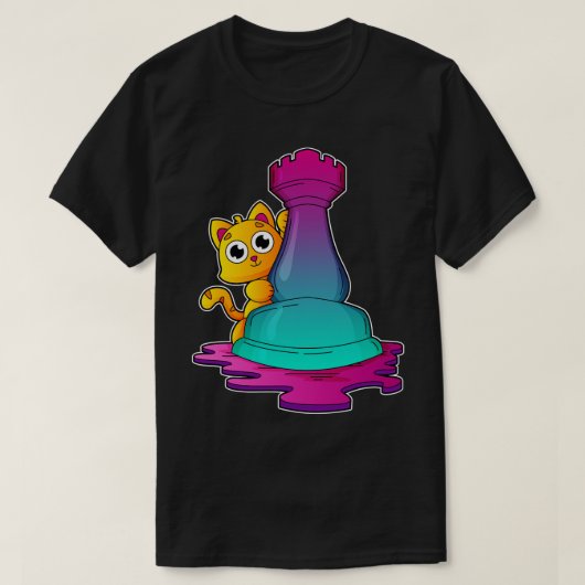 Kat bij Chess met Chess-stuk Rook T-shirt (Design voorkant)