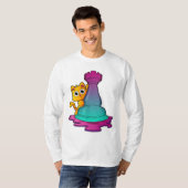 Kat bij Chess met Chess-stuk Rook T-shirt (Voorkant volledig)