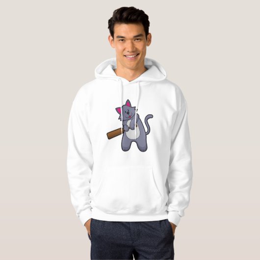 Kat bij Cricket met cricket bat Hoodie (Voorkant volledig)