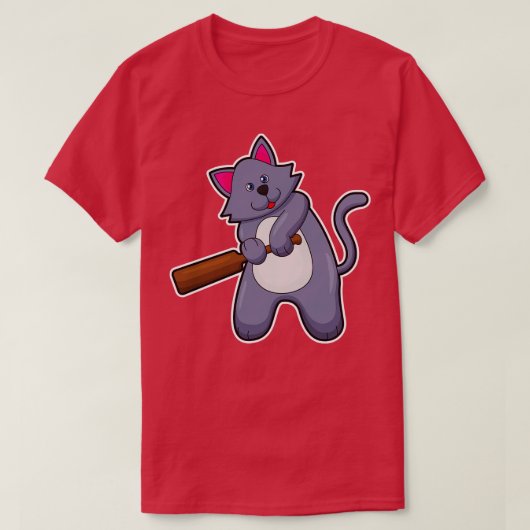 Kat bij Cricket met cricket bat T-shirt (Design voorkant)