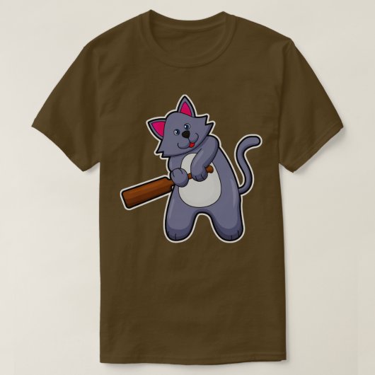 Kat bij Cricket met cricket bat T-shirt (Design voorkant)
