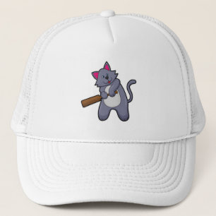 Kat bij Cricket met cricket bat Trucker Pet