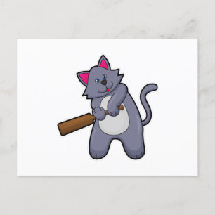 Kat bij Cricket met cricketbat Briefkaart