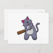 Kat bij cricket met cricketbat briefkaart (Voorkant / Achterkant)
