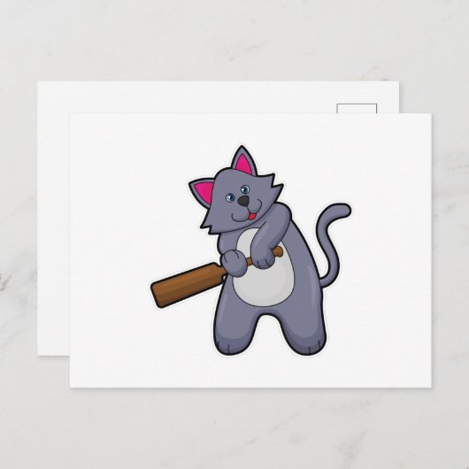 Kat bij cricket met cricketbat briefkaart (Voorkant / Achterkant)