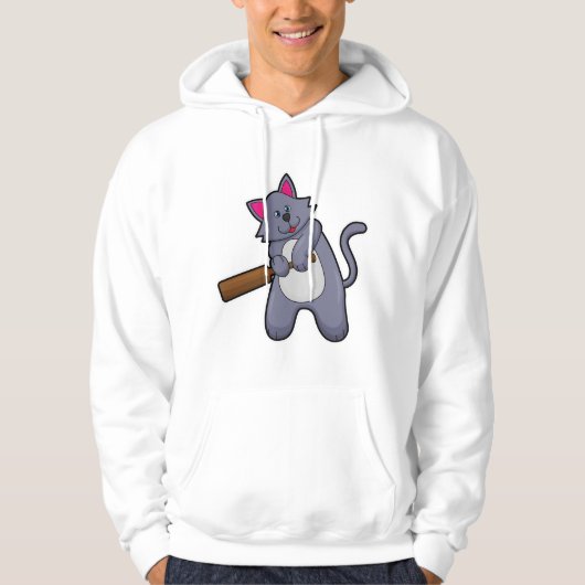 Kat bij Cricket met cricketbat Hoodie (Voorkant)