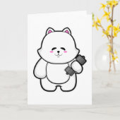 Kat bij fitness met halter kaart (Gele Bloem)