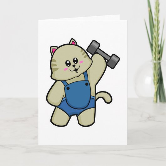 Kat bij fitness met halter kaart (Voorkant)
