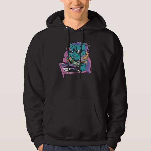 Kat bij het DJ-bureau Hoodie (Voorkant)