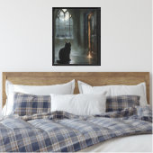 Kat bij het gotische raam canvas afdruk (Insitu (Slaapkamer))