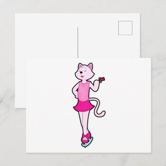 Kat bij het schaatsen met Bloem Briefkaart (Voorkant / Achterkant)
