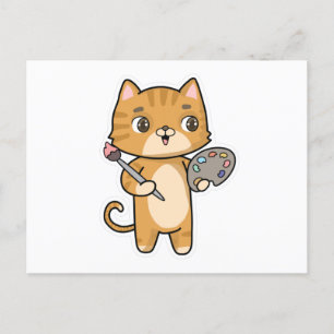 Kat bij het Schilderen met Kleur & Borstel Briefkaart