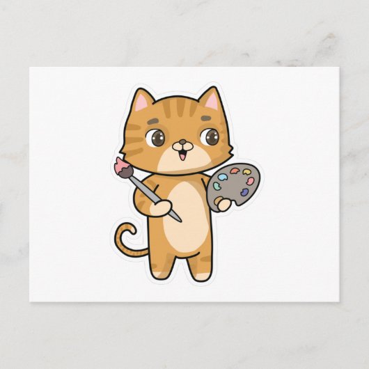 Kat bij het Schilderen met Kleur & Borstel Briefkaart (Voorkant)
