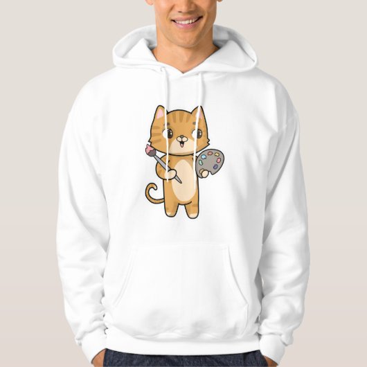 Kat bij het Schilderen met Kleur & Borstel Hoodie (Voorkant)