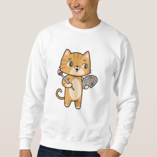 Kat bij het Schilderen met Kleur & Borstel Trui (Voorkant)