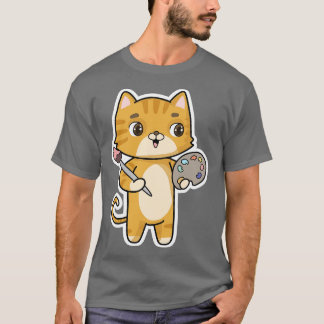 Kat bij het Schilderen met Kleurenborstel T-shirt
