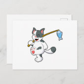 Kat bij het vissen met hengel briefkaart (Voorkant / Achterkant)