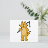 Kat bij het vissen met hengel & vis briefkaart (Staand voorkant)