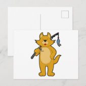 Kat bij het vissen met hengel & vis briefkaart (Voorkant / Achterkant)