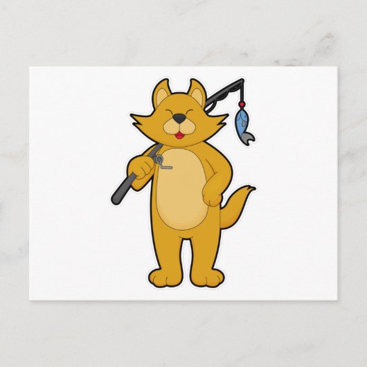 Kat bij het vissen met hengel & vis briefkaart (Voorkant)
