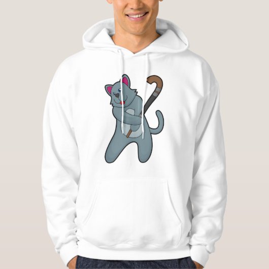 Kat bij Hockey met Hockey stick Hoodie (Voorkant)