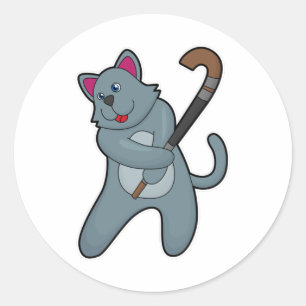 Kat bij Hockey met Hockey stick Ronde Sticker