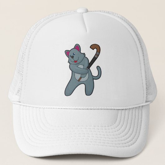 Kat bij Hockey met Hockey stick Trucker Pet (Voorkant)