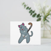 Kat bij hockey met hockeystick briefkaart (Staand voorkant)