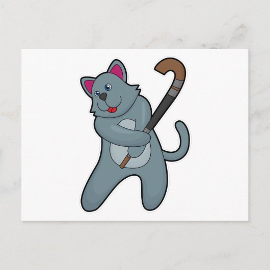 Kat bij hockey met hockeystick briefkaart (Voorkant)