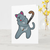 Kat bij hockey met hockeystick kaart (Gele Bloem)