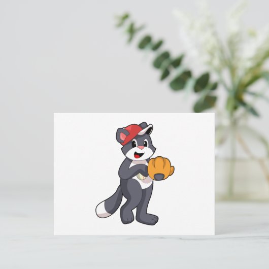 Kat bij honkbal met honkbalhandschoen.PNG Briefkaart (Staand voorkant)