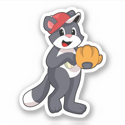Kat bij honkbal met honkbalhandschoen.PNG Sticker (Voorkant)