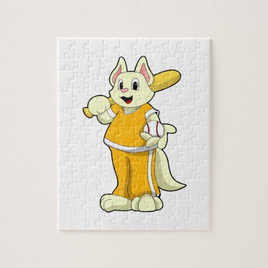 Kat bij honkbal met honkbalknuppel legpuzzel (Verticaal)