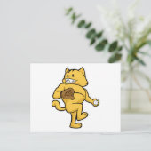 Kat bij honkbal met vanghandschoen briefkaart (Staand voorkant)