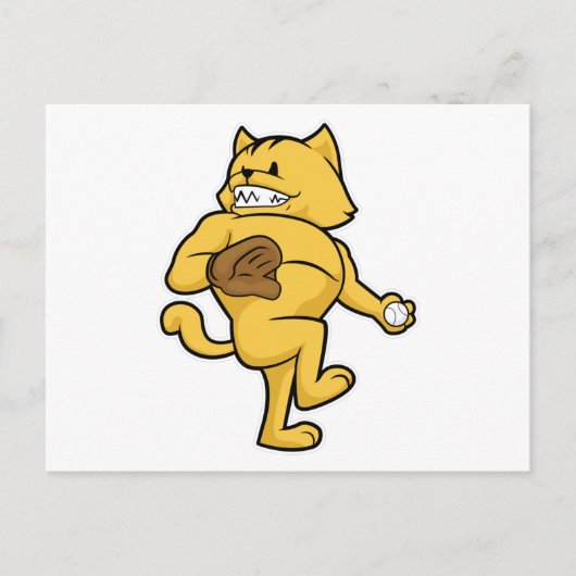 Kat bij honkbal met vanghandschoen briefkaart (Voorkant)