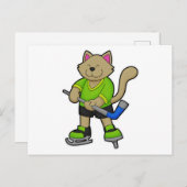 Kat bij ijshockey met ijshockeystick briefkaart (Voorkant / Achterkant)