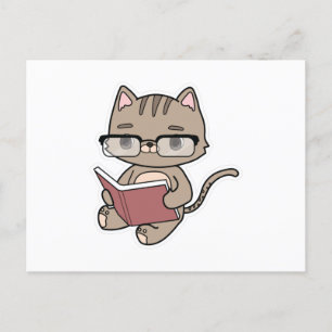 Kat bij lezen boek briefkaart