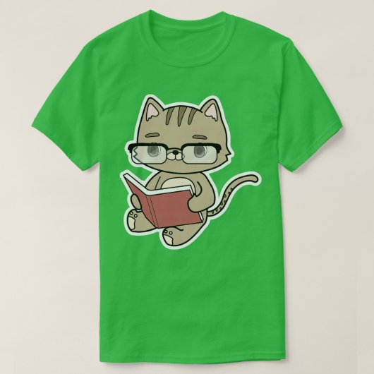 Kat bij lezen boek t-shirt (Design voorkant)