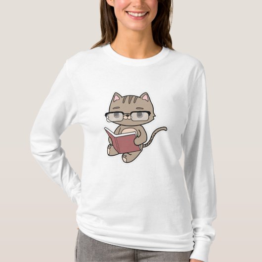 Kat bij lezen boek t-shirt (Voorkant)