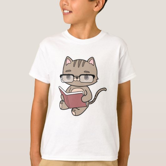 Kat bij lezen boek t-shirt (Voorkant)