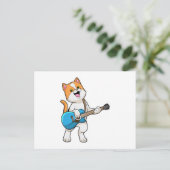Kat bij muziek met gitaar briefkaart (Staand voorkant)