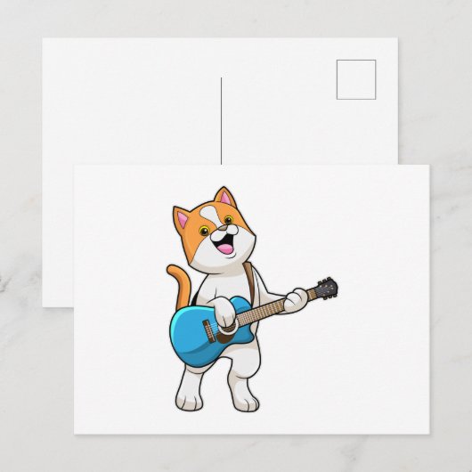 Kat bij muziek met gitaar briefkaart (Voorkant / Achterkant)