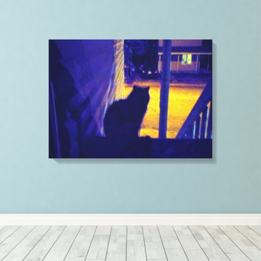 Kat bij nacht in de oude buurt canvas afdruk (Insitu (Houten vloer))