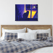 Kat bij nacht in de oude buurt canvas afdruk (Insitu (Slaapkamer))