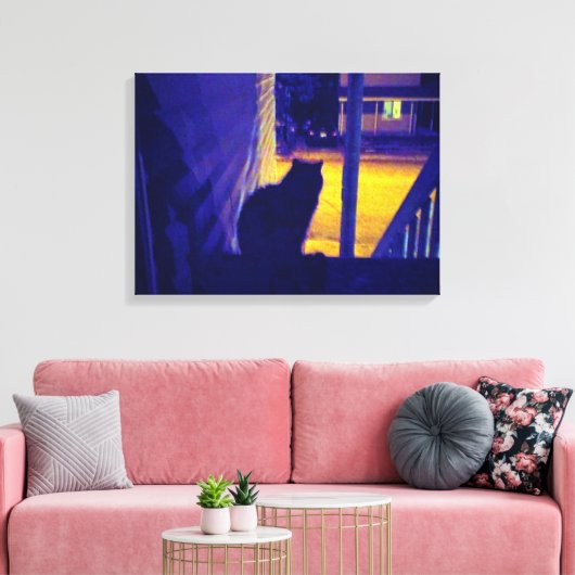 Kat bij nacht in de oude buurt canvas afdruk (Insitu (Woonkamer))